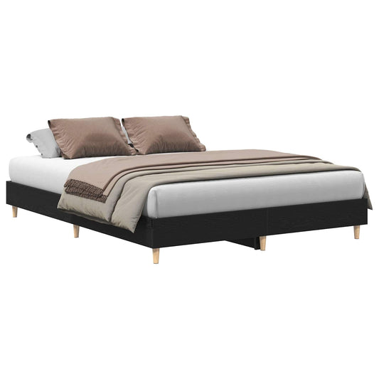 Bed Frame Black Oak 203 x 143 x 25 cm Engineered Wood