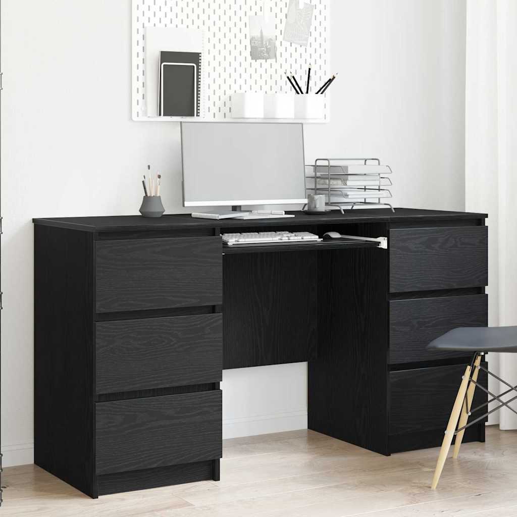 Desk with Drawer Black Oak 140 x 50 x 76 cm Engineered Wood