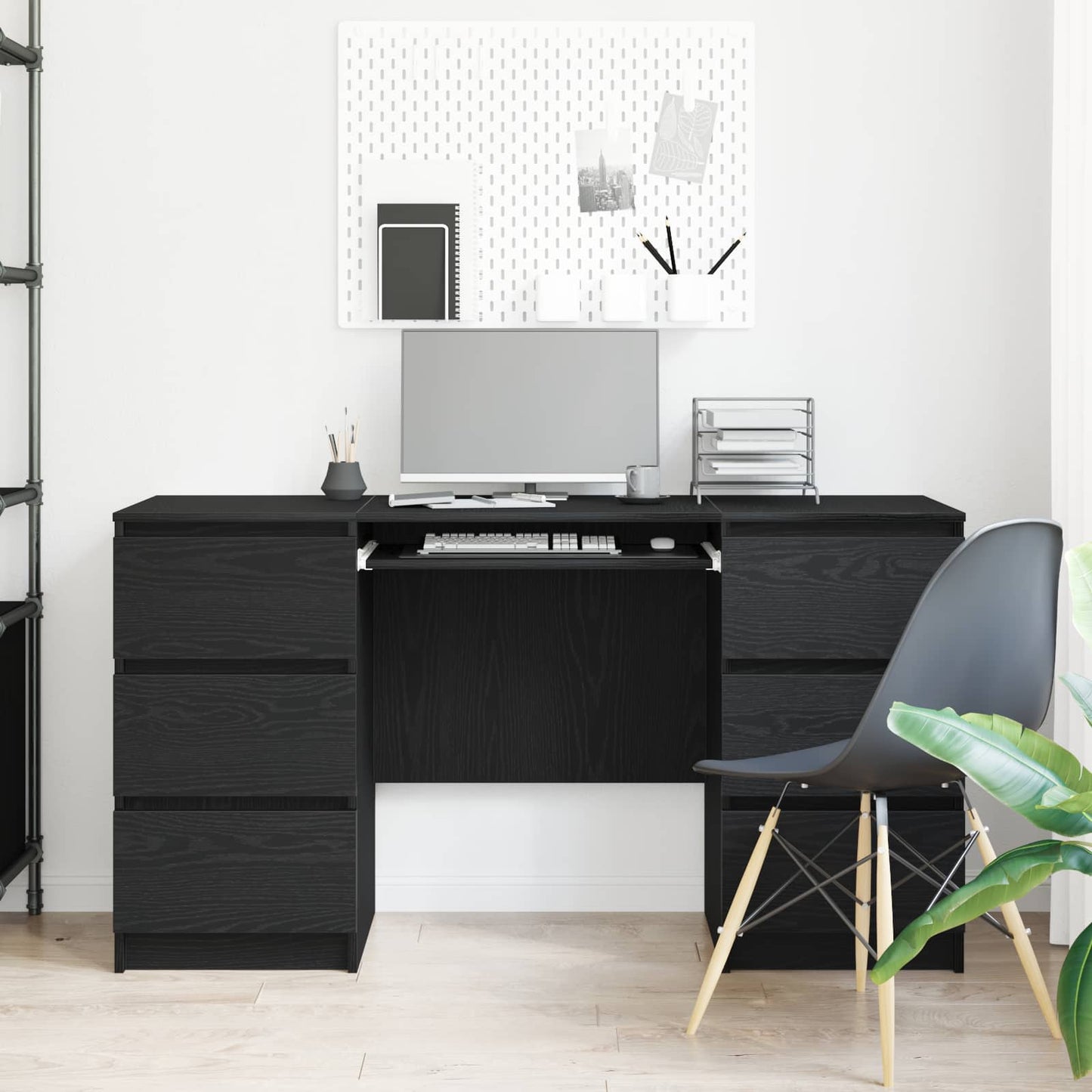 Desk with Drawer Black Oak 140 x 50 x 76 cm Engineered Wood