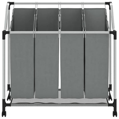 Laundry Basket with Wheels 4 Compartments Grey