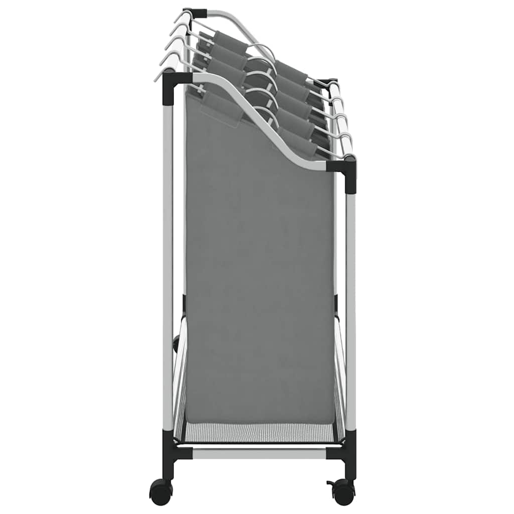Laundry Basket with Wheels 4 Compartments Grey