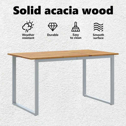Garden Table Grey 140 x 80 x 75 cm Solid Acacia Wood