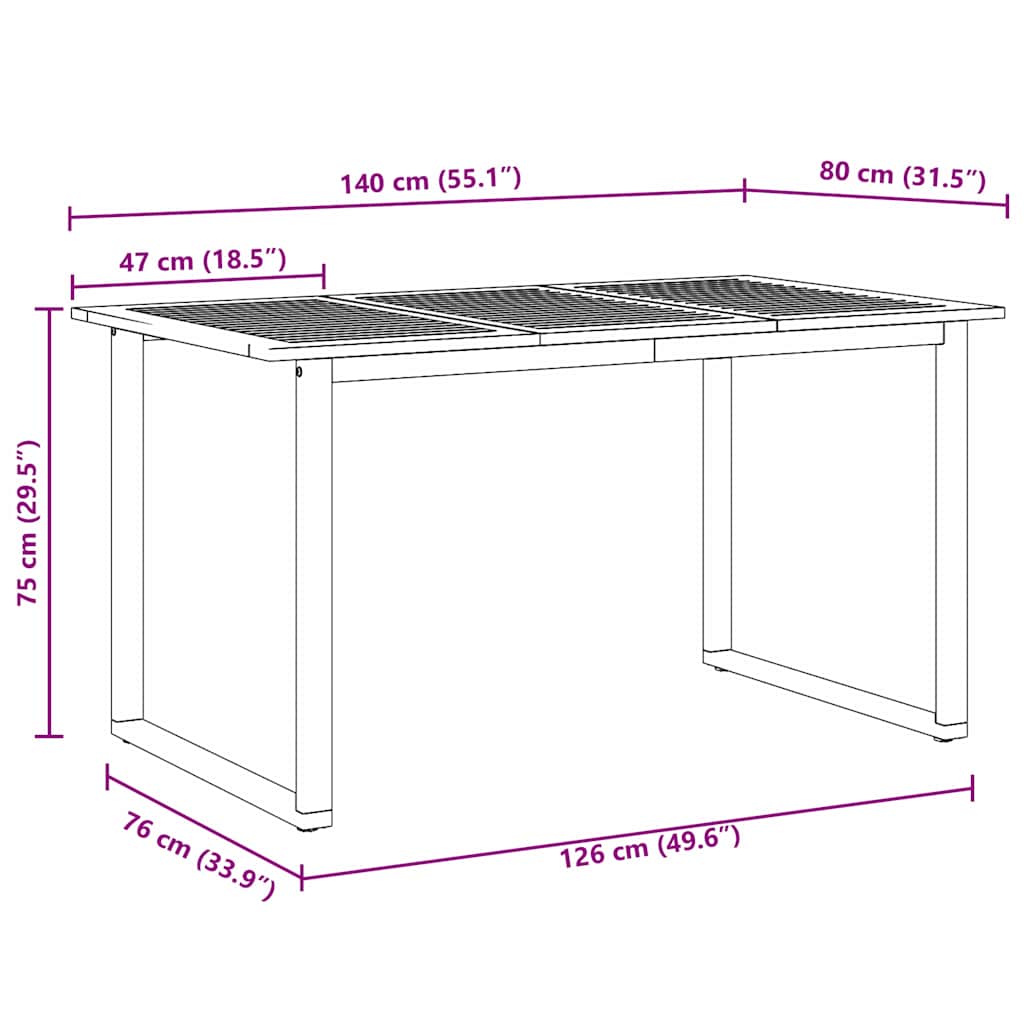 Garden Table Grey 140 x 80 x 75 cm Solid Acacia Wood