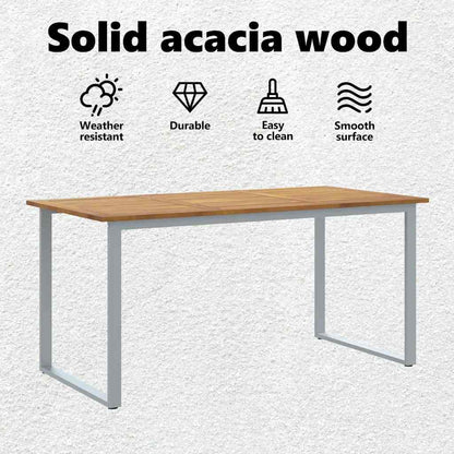 Garden Table Grey 160 x 80 x 75 cm Solid Acacia Wood