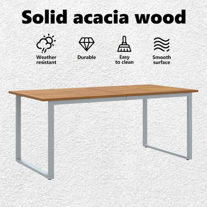 Garden Table Grey 180 x 90 x 75 cm Solid Acacia Wood