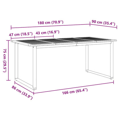 Garden Table Grey 180 x 90 x 75 cm Solid Acacia Wood