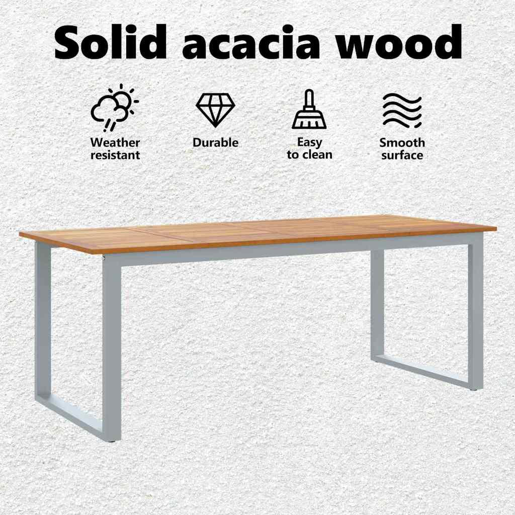 Garden Table Grey 200 x 90 x 75 cm Solid Acacia Wood