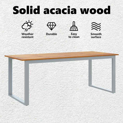 Garden Table Grey 200 x 90 x 75 cm Solid Acacia Wood