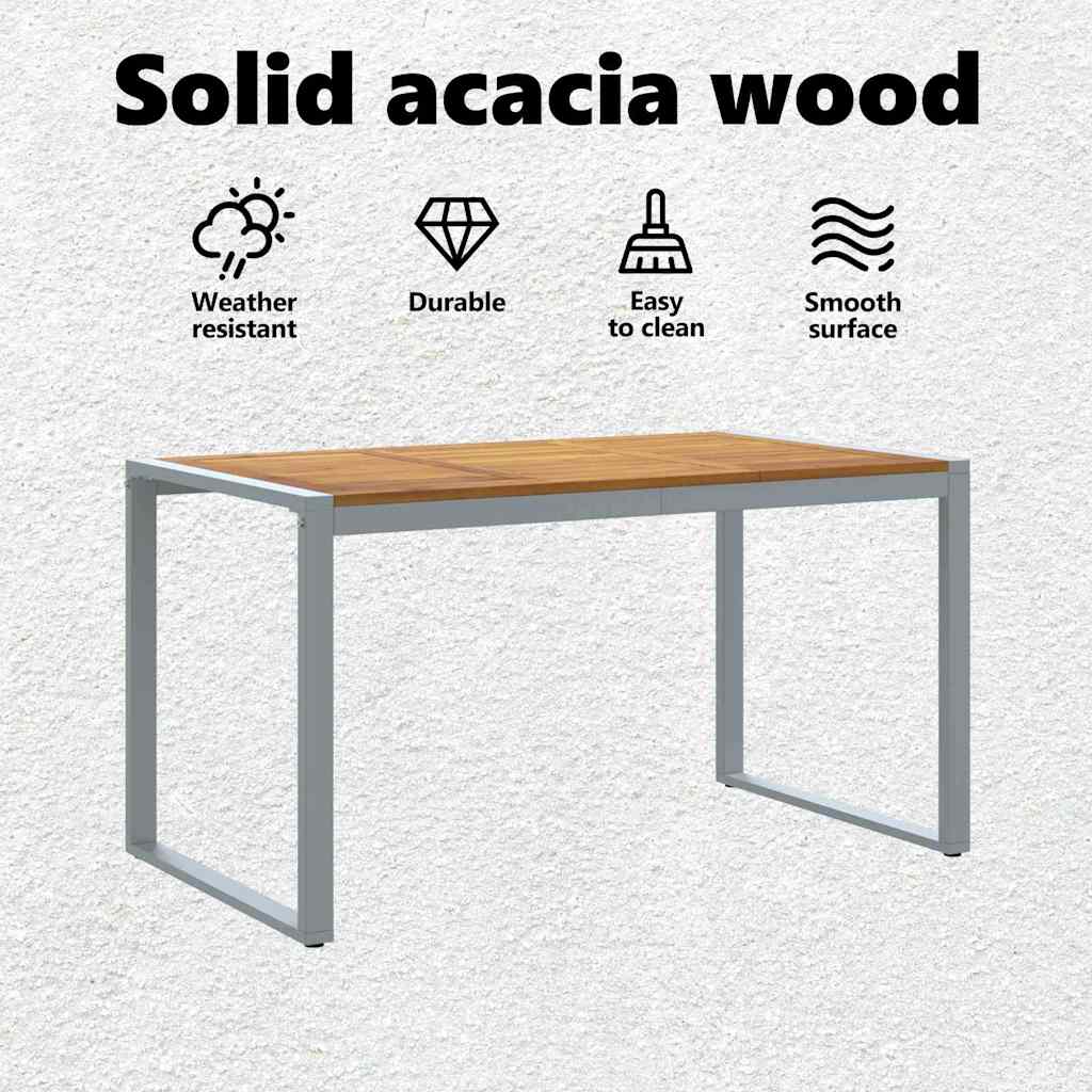 Garden Table Grey 140 x 80 x 75 cm Solid Acacia Wood