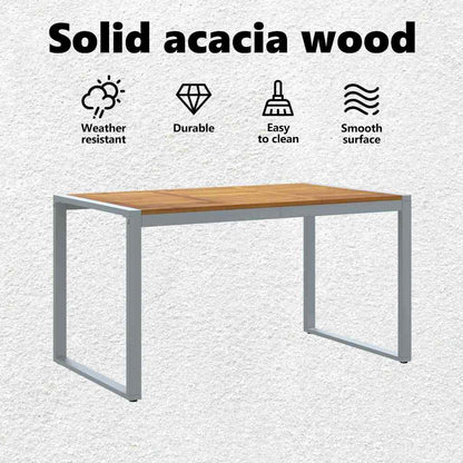 Garden Table Grey 140 x 80 x 75 cm Solid Acacia Wood