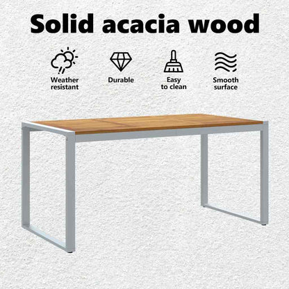 Garden Table Grey 160 x 80 x 75 cm Solid Acacia Wood