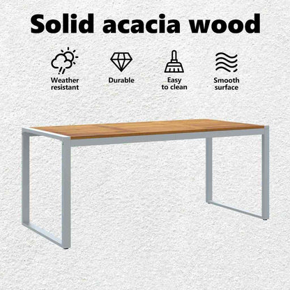 Garden Table Grey 180 x 90 x 75 cm Solid Acacia Wood
