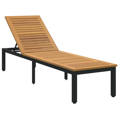 Sun lounger Reclining Black 200 x 55 x 35 cm Solid Acacia Wood