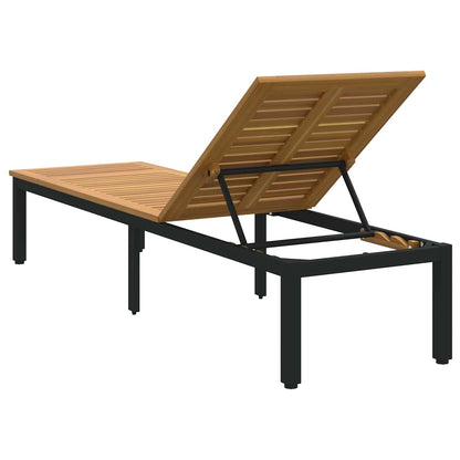 Sun lounger Reclining Black 200 x 55 x 35 cm Solid Acacia Wood
