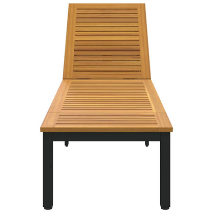 Sun lounger Reclining Black 200 x 55 x 35 cm Solid Acacia Wood