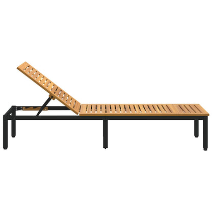 Sun lounger Reclining Black 200 x 55 x 35 cm Solid Acacia Wood