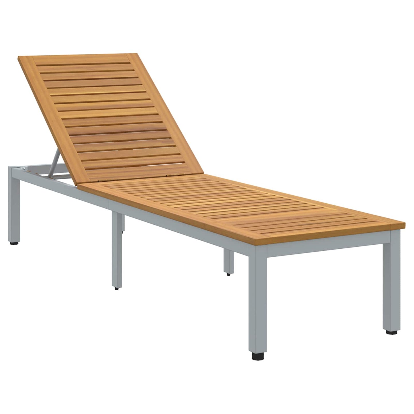 Sun lounger Reclining Grey 200 x 55 x 35 cm Solid Acacia Wood