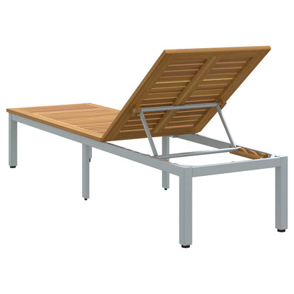 Sun lounger Reclining Grey 200 x 55 x 35 cm Solid Acacia Wood