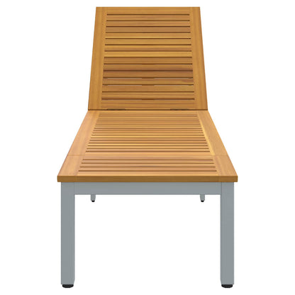 Sun lounger Reclining Grey 200 x 55 x 35 cm Solid Acacia Wood