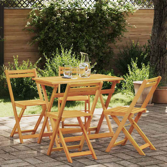 Bistro Set Folding 5 pcs Oil Natural Solid Acacia Wood