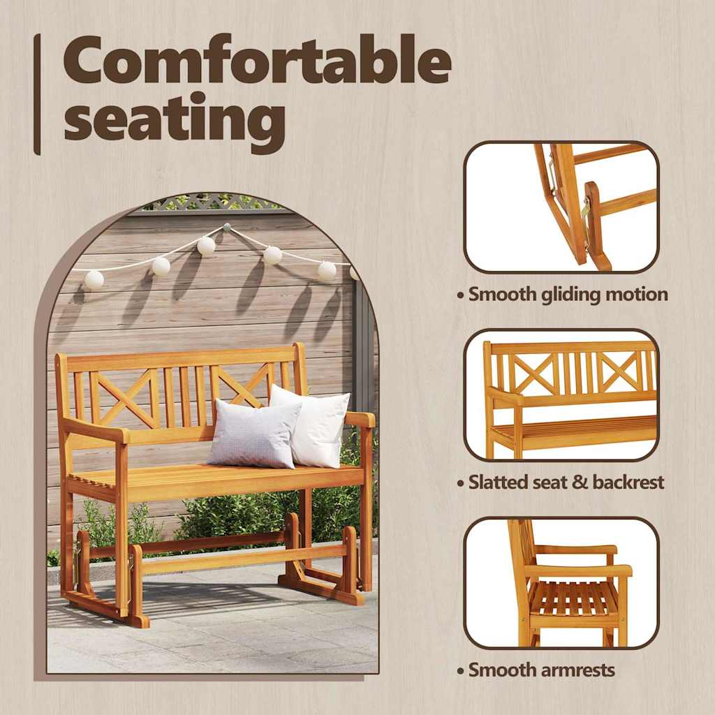 Garden Glider Bench Natural 110 x 59 x 97 cm Solid Acacia Wood