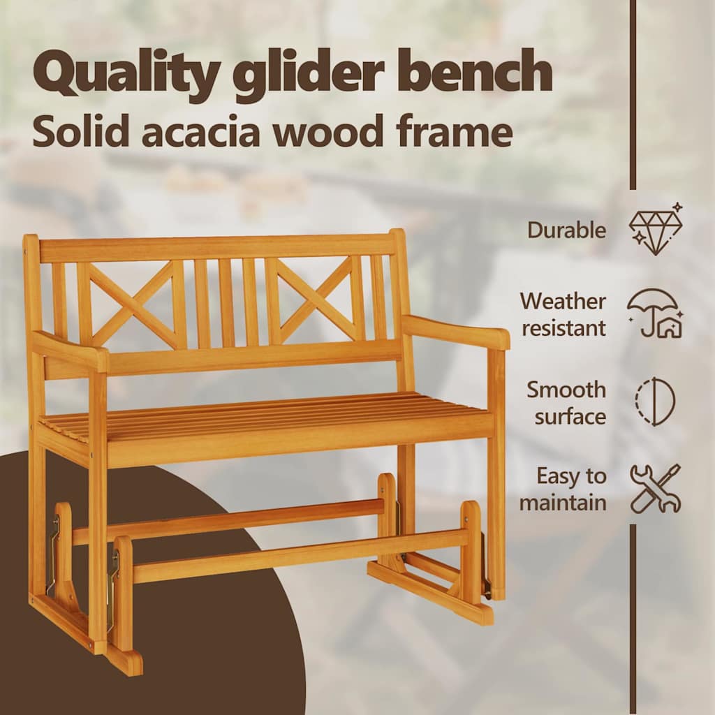 Garden Glider Bench Natural 110 x 59 x 97 cm Solid Acacia Wood