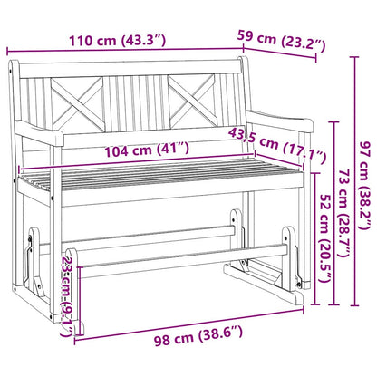 Garden Glider Bench Natural 110 x 59 x 97 cm Solid Acacia Wood
