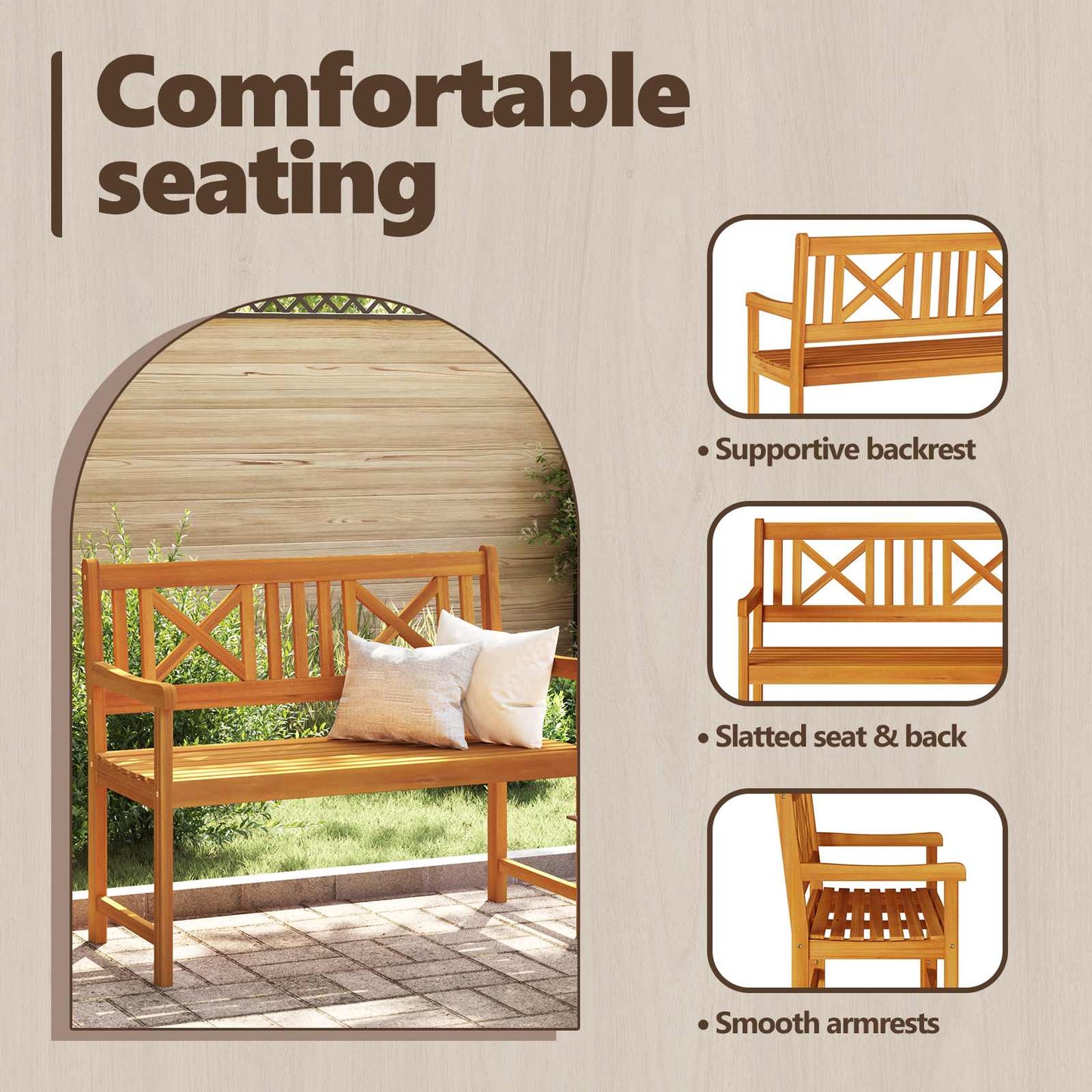 Outdoor Bench Natural 110 x 56 x 90 cm Solid Acacia Wood
