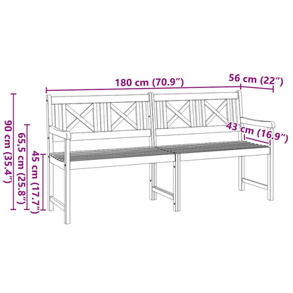 Outdoor Bench Natural 180 x 56 x 90 cm Solid Acacia Wood