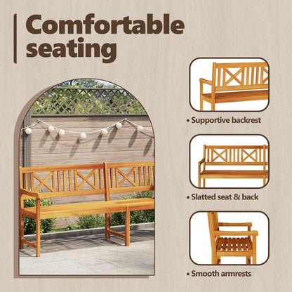 Outdoor Bench Natural 220 x 56 x 90 cm Solid Acacia Wood