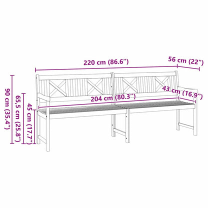 Outdoor Bench Natural 220 x 56 x 90 cm Solid Acacia Wood