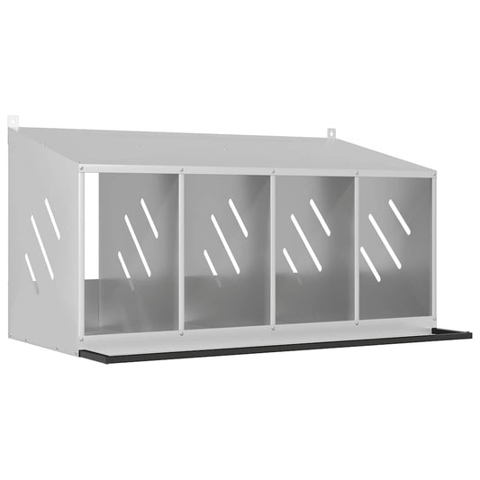 Chicken Nesting Box with 4 Compartments Galvanized Silver Metal