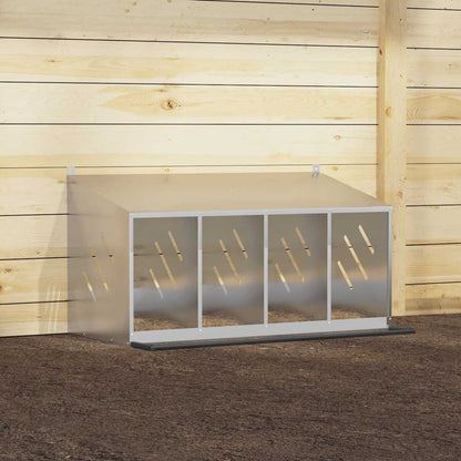 Chicken Nesting Box with 4 Compartments Galvanized Silver Metal