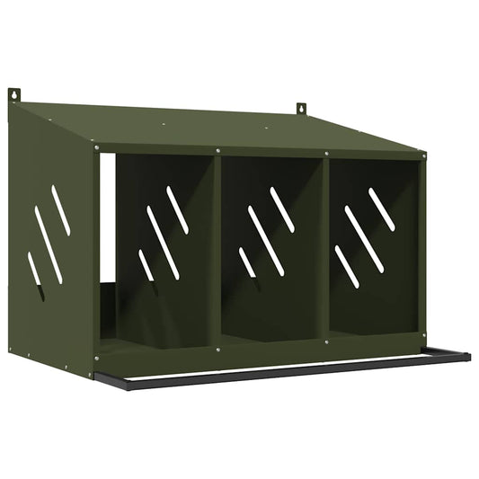 Chicken Nesting Box with 3 Compartments Olive Green Metal