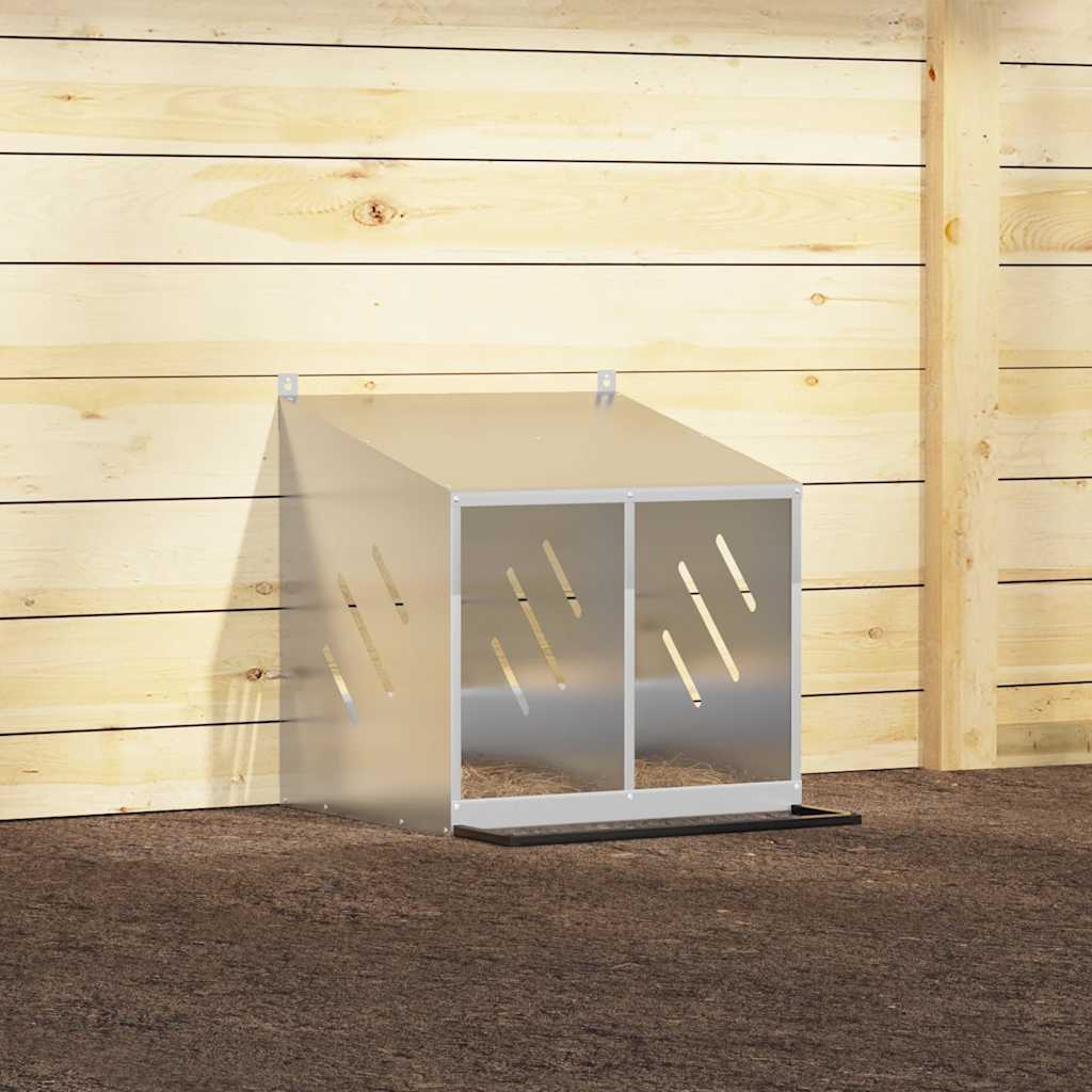 Chicken Nesting Box with 2 Compartments Galvanized Silver Metal