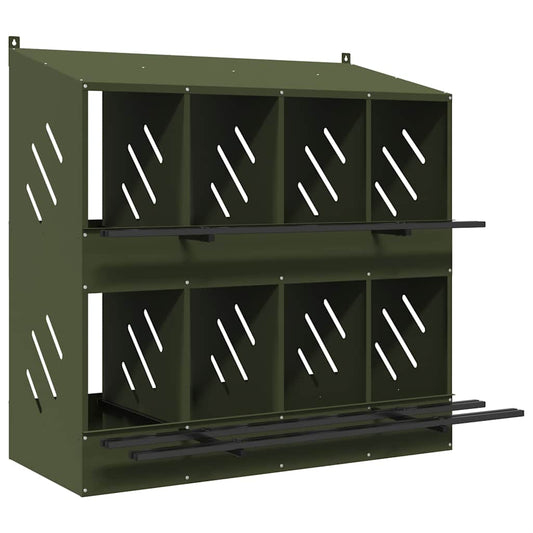 Chicken Nesting Box with 8 Compartments Olive Green Metal