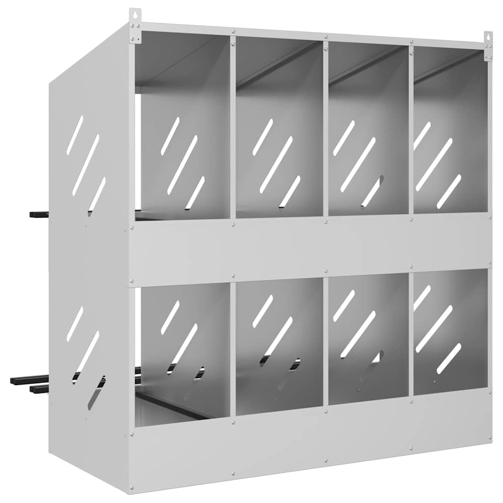 Chicken Nesting Box with 8 Compartments Galvanized Silver Metal