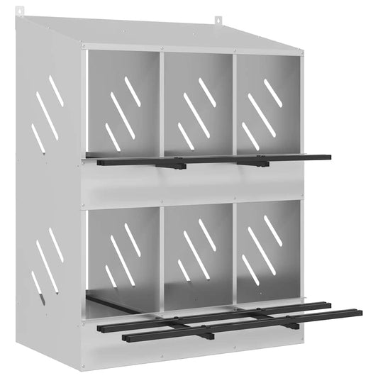 Chicken Nesting Box with 6 Compartments Galvanized Silver Metal