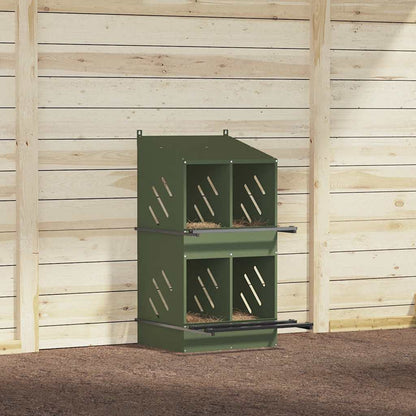 Chicken Nesting Box with 4 Compartments Olive Green Metal
