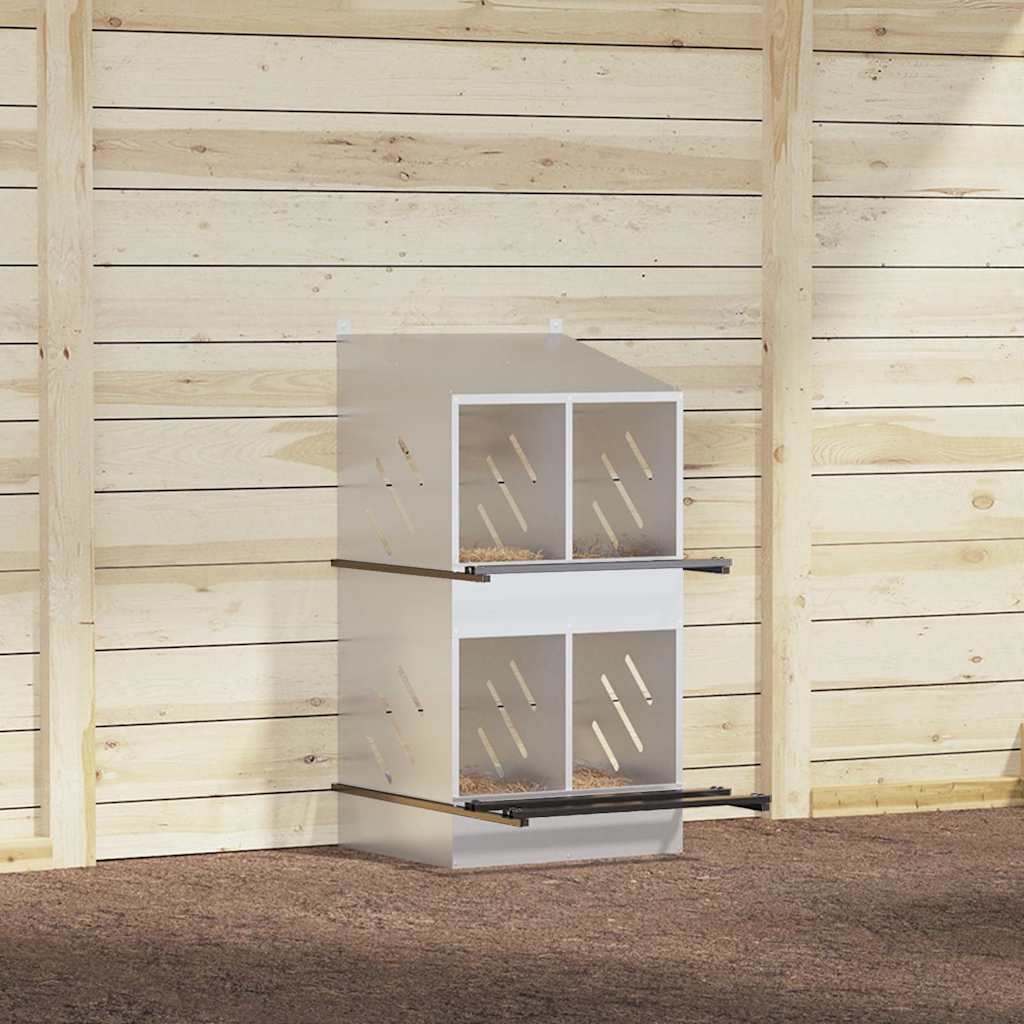 Chicken Nesting Box with 4 Compartments Galvanized Silver Metal