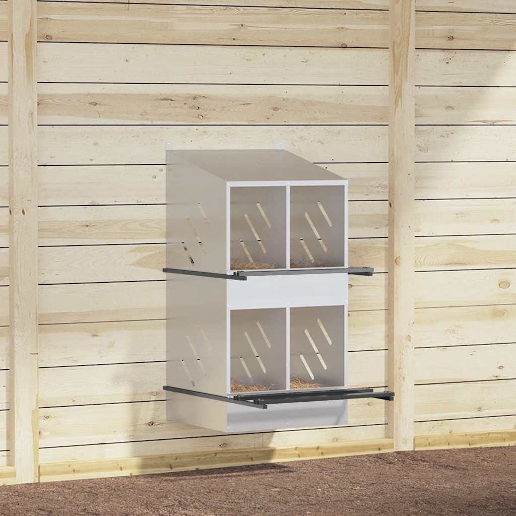 Chicken Nesting Box with 4 Compartments Galvanized Silver Metal