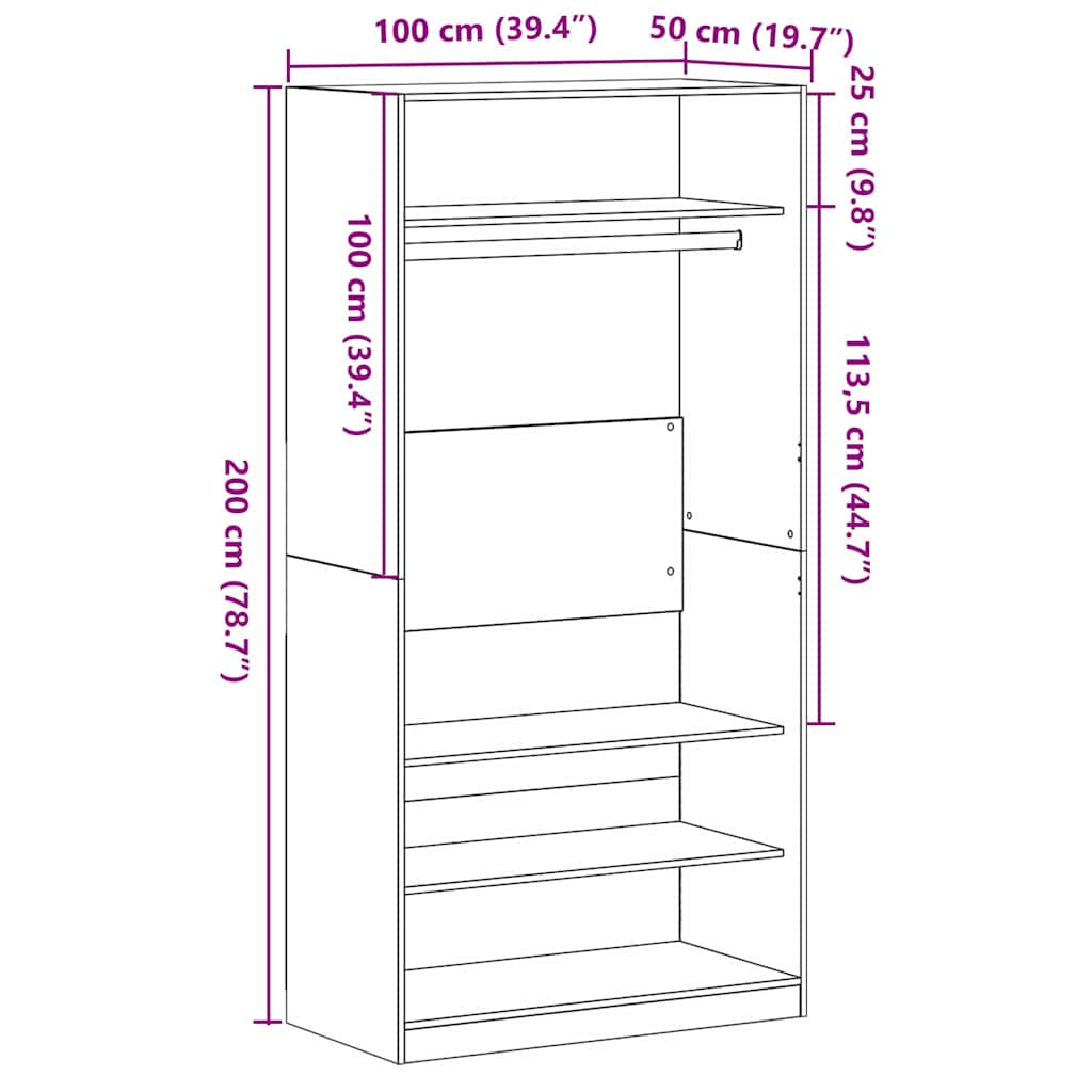 Wardrobe Black Oak 100 x 50 x 200 cm Engineered Wood