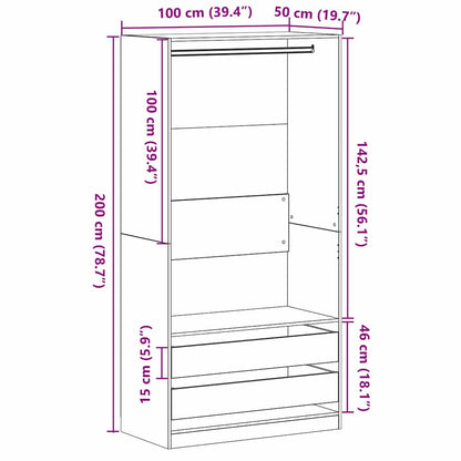 Wardrobe with Shelf Black Oak 100 x 50 x 200 cm Engineered Wood