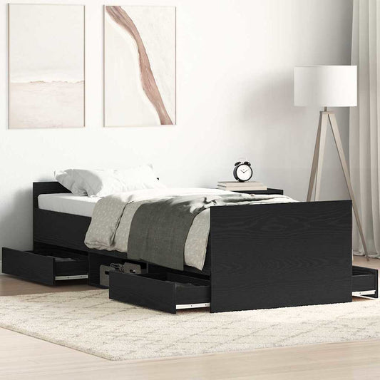 Bed Frame Black Oak 193 x 78 x 50 cm Engineered Wood
