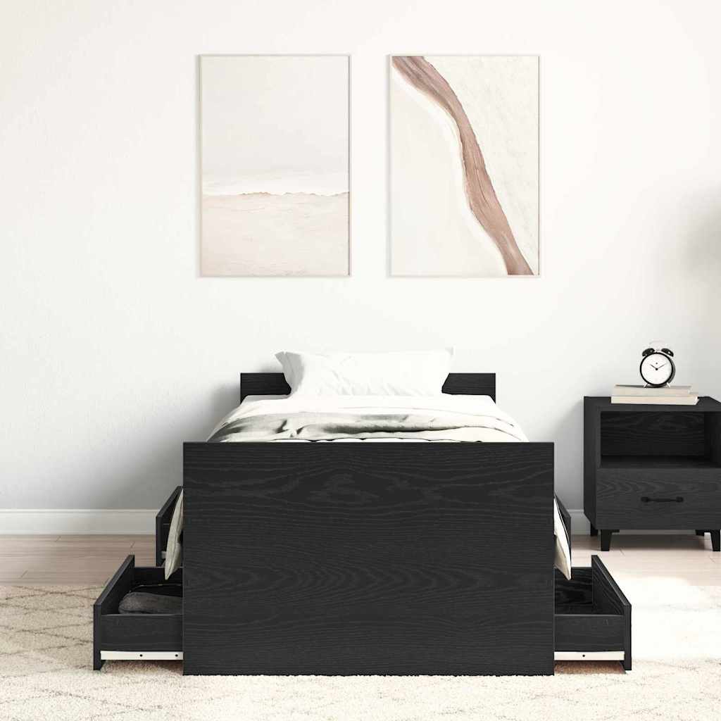 Bed Frame Black Oak 193 x 78 x 50 cm Engineered Wood