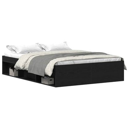 Bed Frame without Mattress Black Oak 135x190 cm Engineered Wood