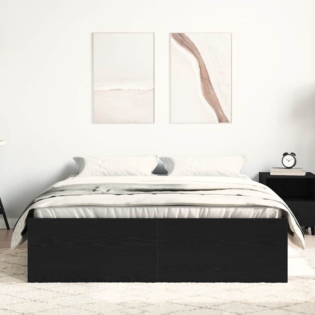 Bed Frame without Mattress Black Oak 135x190 cm Engineered Wood