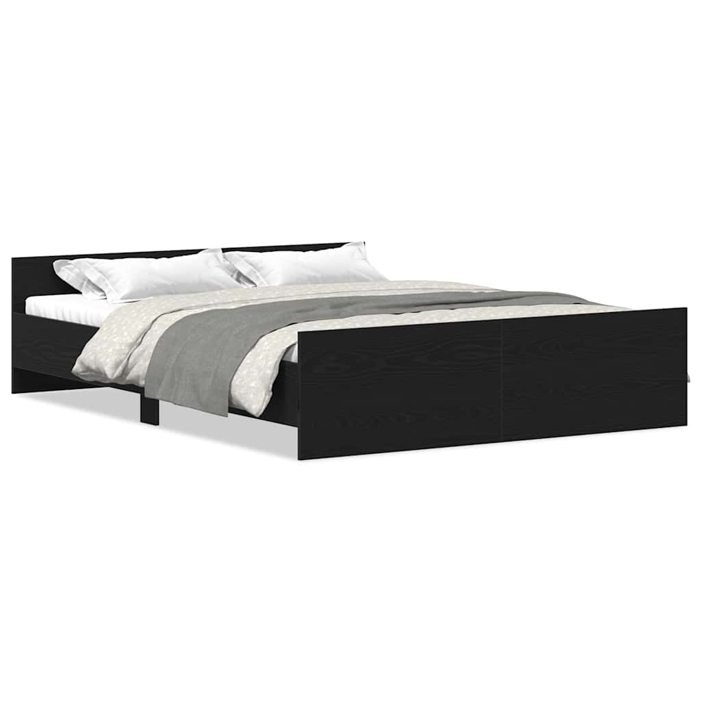 Bed Frame without Mattress Black Oak 150x200 cm Engineered Wood