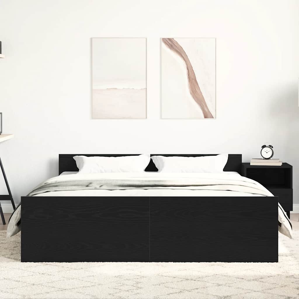 Bed Frame without Mattress Black Oak 160x200 cm Engineered Wood