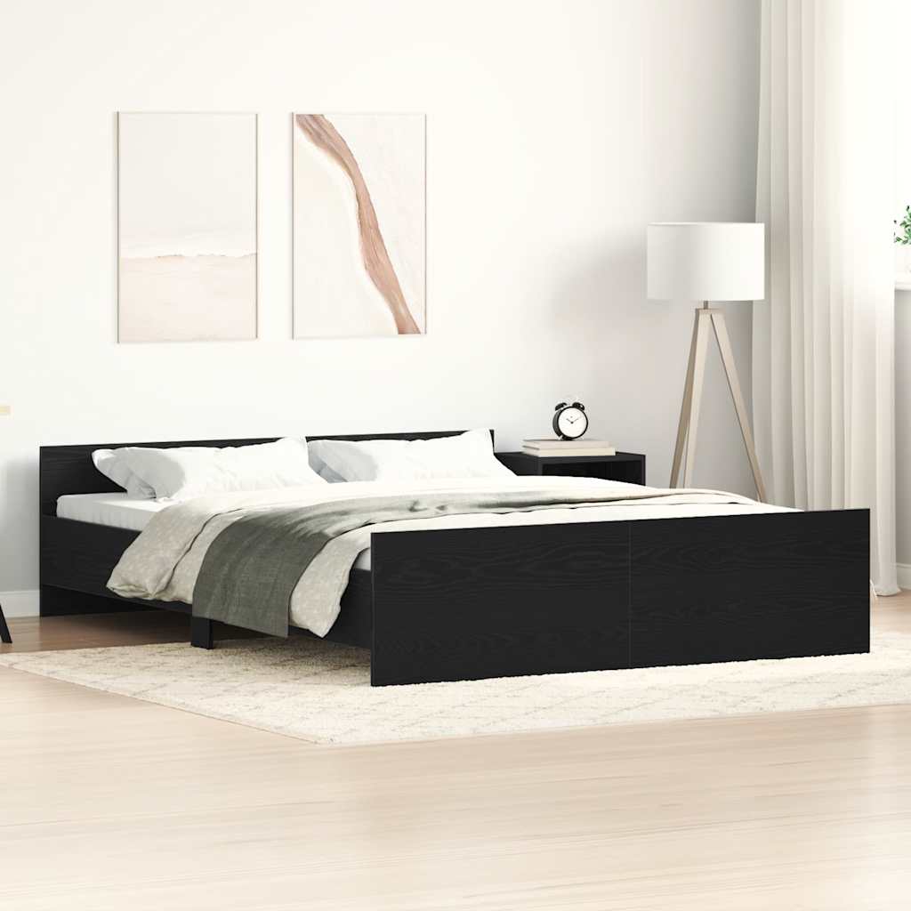 Bed Frame without Mattress Black Oak 160x200 cm Engineered Wood